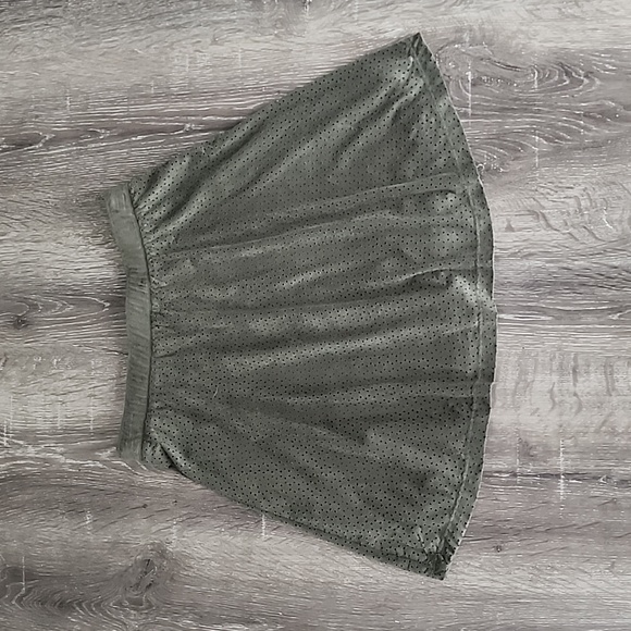 Candies Micro Suede Laser Cut Perforated High Waist Circle Skater Skirt in Green - Picture 7 of 7